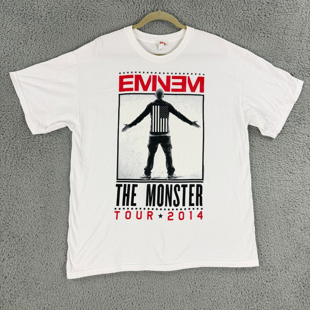 Vintage Eminem Monster Tour 2014 T Shirt Mens XL White Rap Hip Hop Concert Tee